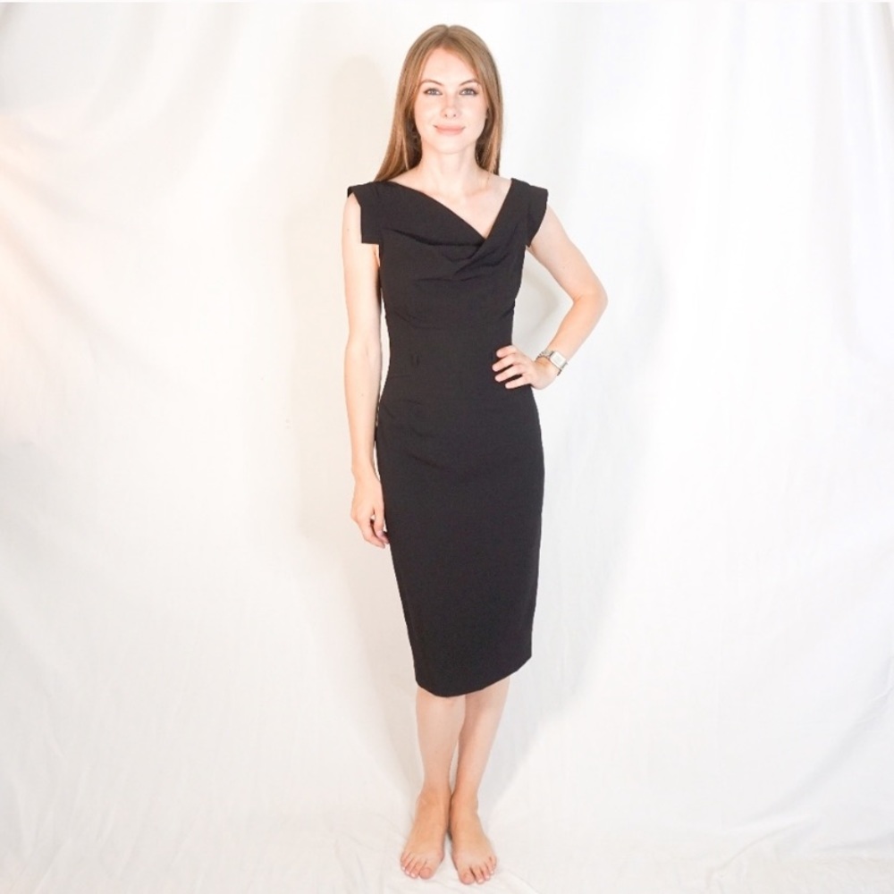 BLACK HALO Jackie O Black Midi Dress Draped 0767